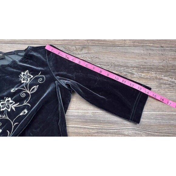Vtg. Danielle Casey Dress S Black Velvet Midi Floral Embroidery Romantic Elegant - Picture 9 of 13